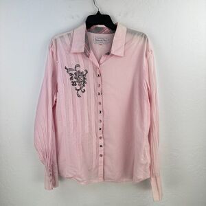 Panhandle Slim Shirt Women 2XL Pink Woven Pearl Snap Paisley Long Sleeve Western